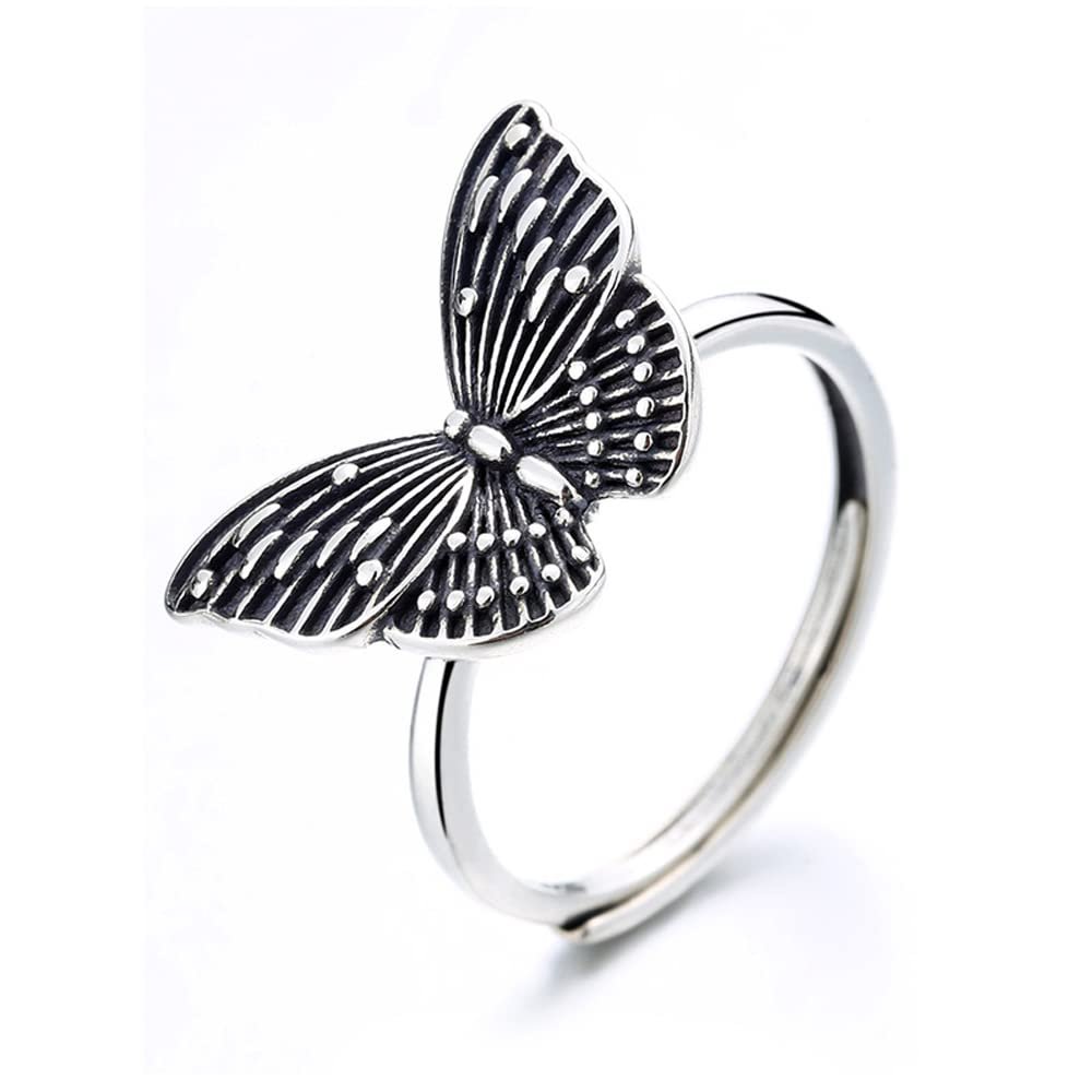 WCB1FPu Women's Personality Ring S925 Silver Ring Retro Adjustable Fashion Butterfly Open Ring Jewelry