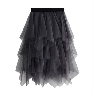 Honeystore Women's A Line Tulle Midi Tutu Tiered Petticoat Skirt Elastic Waist Prom Party Tutu Skirts 8063-Dark-Gray