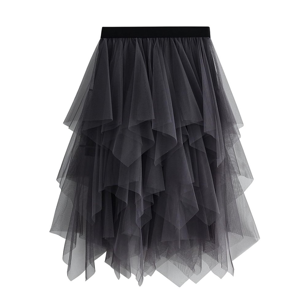 Honeystore Women's A Line Tulle Midi Tutu Tiered Petticoat Skirt Elastic Waist Prom Party Tutu Skirts 8063-Dark-Gray