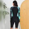 IDOPIP Women Rash Guard Long Sleeve Leaves Print One Piece Swimsuit Bathing Suit Zip Front Sun Protection Swim Shirts UPF 50+ Surfing Rashguard Swimwear Wetsuit Beachwear Green - Long Sleeves L view 2