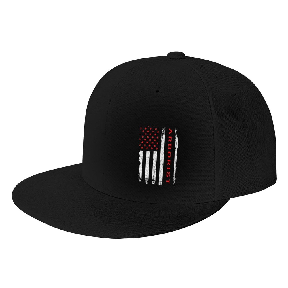 Joisbs Arborist American Flag Classic Unisex Sun Hat with Flat Brim - Adjustable and Stylish for Outdoor Adventures! Black