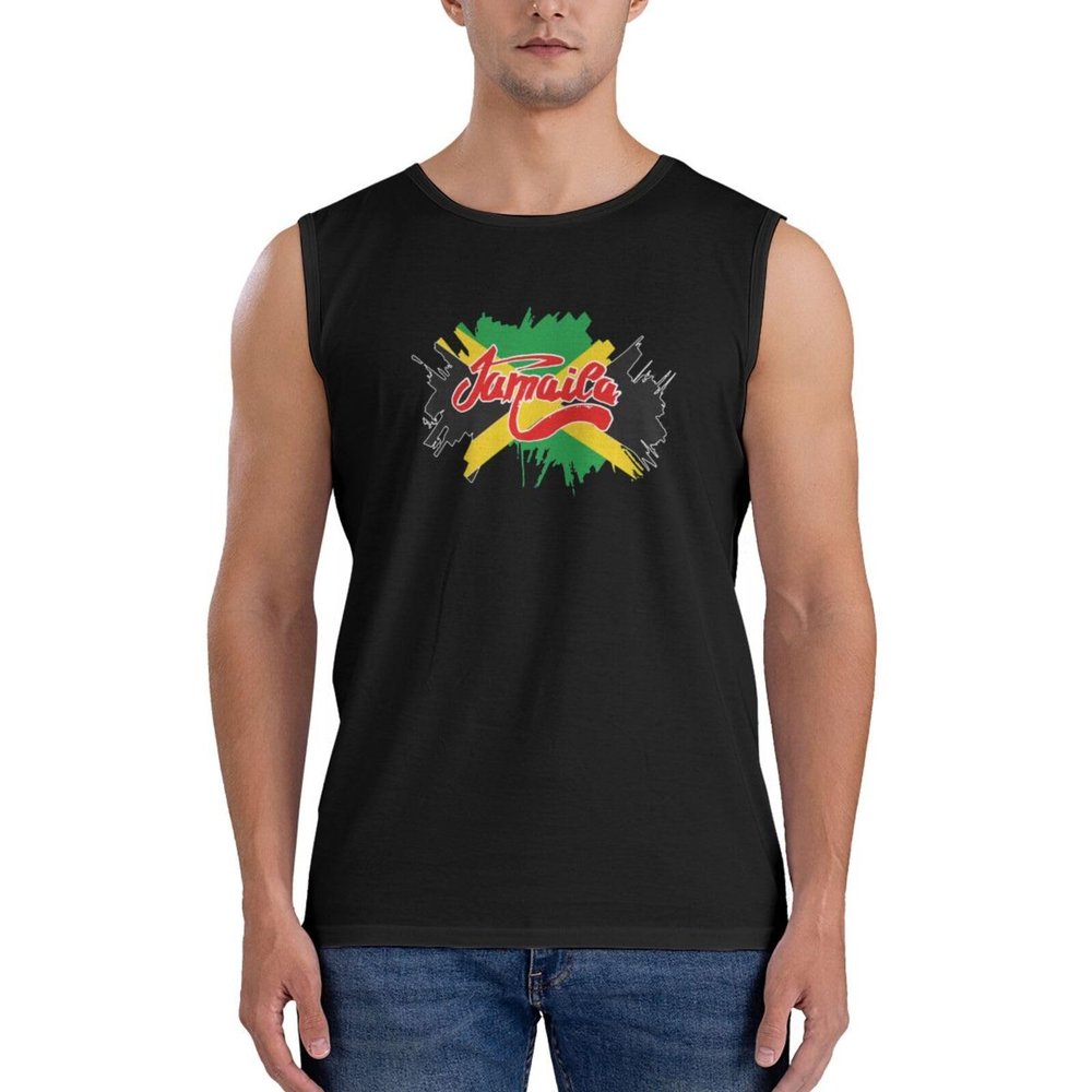 COIEN Jamaica Flag Jamaican Map5 Tank Top Men's Performance Vest Casual Sleeveless Exercise T-Shirts for Fitness Training Workout Running, 3X-Large, Black