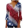 4Th Of July Stars Stripes Womens Button Down Shirt Short Sleeve Petal Sleeve V Neck Tshirts Pleated 3/4 Sleeve Tunic Boho Flower Flowy Tops For Women Gradient Print Summer 3/4 Sleeve T Shirt 2024 view 1