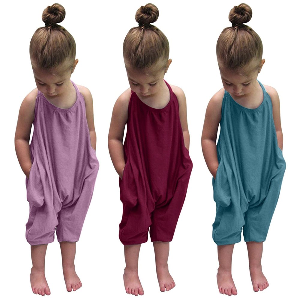 NineFit Basics Baby Cute Summer Sleeveless Halte Jumpsuits for Girls Kids Backless Strap Romper Jumpsuit Toddler (Purple, 4-5 Years)