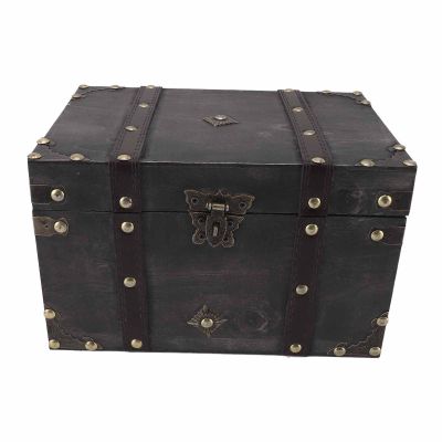 MISNODE Vintage Jewelry Case Wood Jewelry Storage Box Treasure Chest Large Exquisite Storage Box Prop Decoration Jewelry Storage Box for Earrings Rings(Grey)