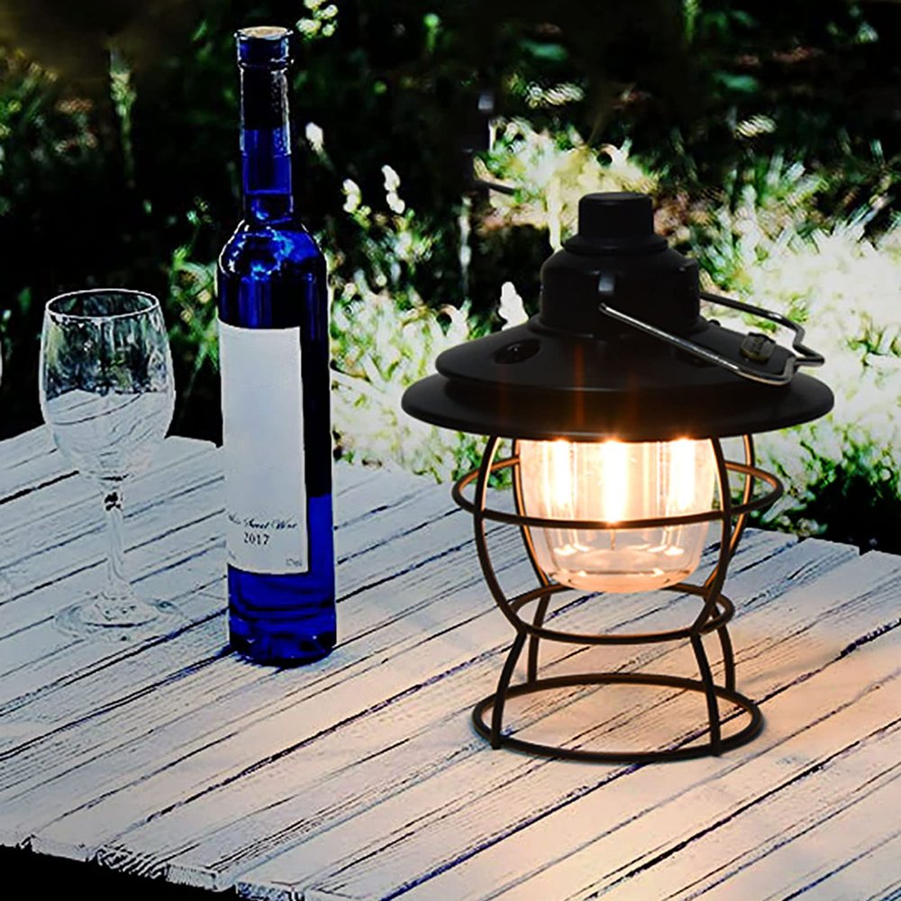 Gavigain Vintage LED Camping Lantern, 3 Light Modes USB Power Supply Handle Design Tunable Brightness Portable Camping Lantern