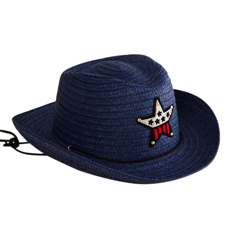 Kids Child Western Cowboy Hat Outdoor Baby traw Sun rotective Hat Girls Boys Summer Beach Casual (Navy, One Size)