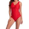 Generic Womens One Piece Swimsuit Tummy Control V Neck Bathing Suits Slimming Swimwear Athletic Modest One Piece Swimsuit Women, Medium, A02_red view 1
