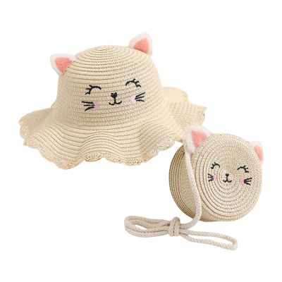 NineFit Basics Beach traw Hats Set for Toddler Cap+Woven Bag Summer Braided Sunhat Outfits Baby Children Kids Beach (Beige, One Size)