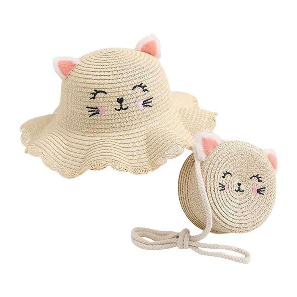 NineFit Basics Beach traw Hats Set for Toddler Cap+Woven Bag Summer Braided Sunhat Outfits Baby Children Kids Beach (Beige, One Size)