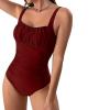 Generic Tummy Control Swimwear Womens One Piece Swimsuit Slimming Swimwear Vintage Swimsuit Womens Ruched Push Up Bathing Suit Wine, Large view 1