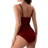 Generic Tummy Control Swimwear Womens One Piece Swimsuit Slimming Swimwear Vintage Swimsuit Womens Ruched Push Up Bathing Suit Wine, Large view 2