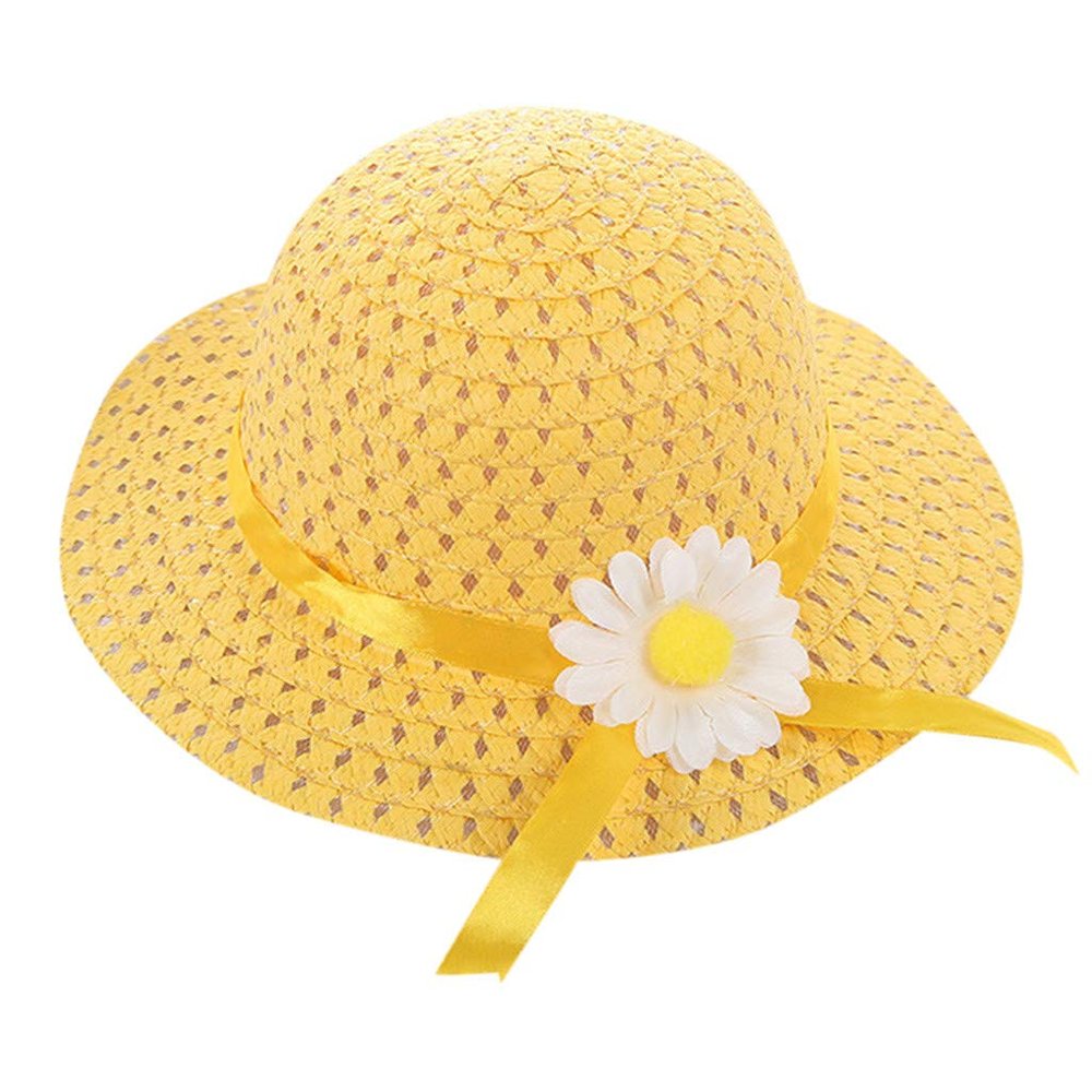 NineFit Basics Kids Baby Beach traw Sun Visor Hats Summer Floral Wide Brim Beach  rotection Hat Newborn Baby (Yellow, One Size)