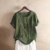 Women's Summer Tops Casual Cotton Linen T Shirts Short Sleeve Round Neck Shirt Oversized Floral Graphic Tees view 2