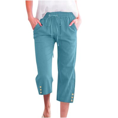 maisdgop Yoga Pants Women Fashion Solid Color High Waist Capris Elastic Drawstring Pant with Pockets Sports Running Capri