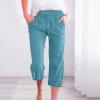 maisdgop Yoga Pants Women Fashion Solid Color High Waist Capris Elastic Drawstring Pant with Pockets Sports Running Capri view 2