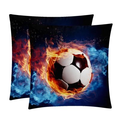 Pillow Cases Standard Size,Throw Pillow Cover,Fire Water Football Soccer Sport,20x20 in,2-Pc