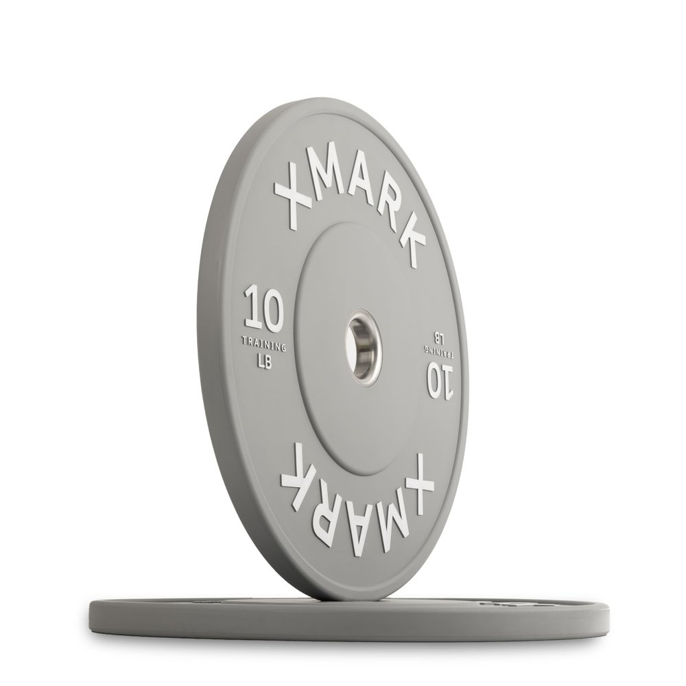 XMARK Olympic Color Training Bumper Plate Weights, 10 lb Pair, Gray, for Olympic Barbells, Premium Strength Training Bumpers for Home Gym or Garage Gym