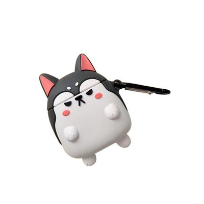 DOITOOL Adorable Wireless Earphone Cover with Grey Corgi Pattern Durable Silicone Protector Compatible with Airpods Lightweight and Easy to Carry with Carabiner for Outdoor Activities
