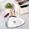 Aosekaa Jewelry Tray Key Bowl Metal Decorative Storage Tray Triangle Trinket Dish Cosmetics Tray for Counter Table Bedroom Earring, Silver view 2
