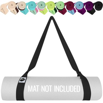 TECEUM Yoga Mat Strap  Black  30+ Colors  Adjustable Mat Holder Sling Carrier for All Mats [Mat Not Included]