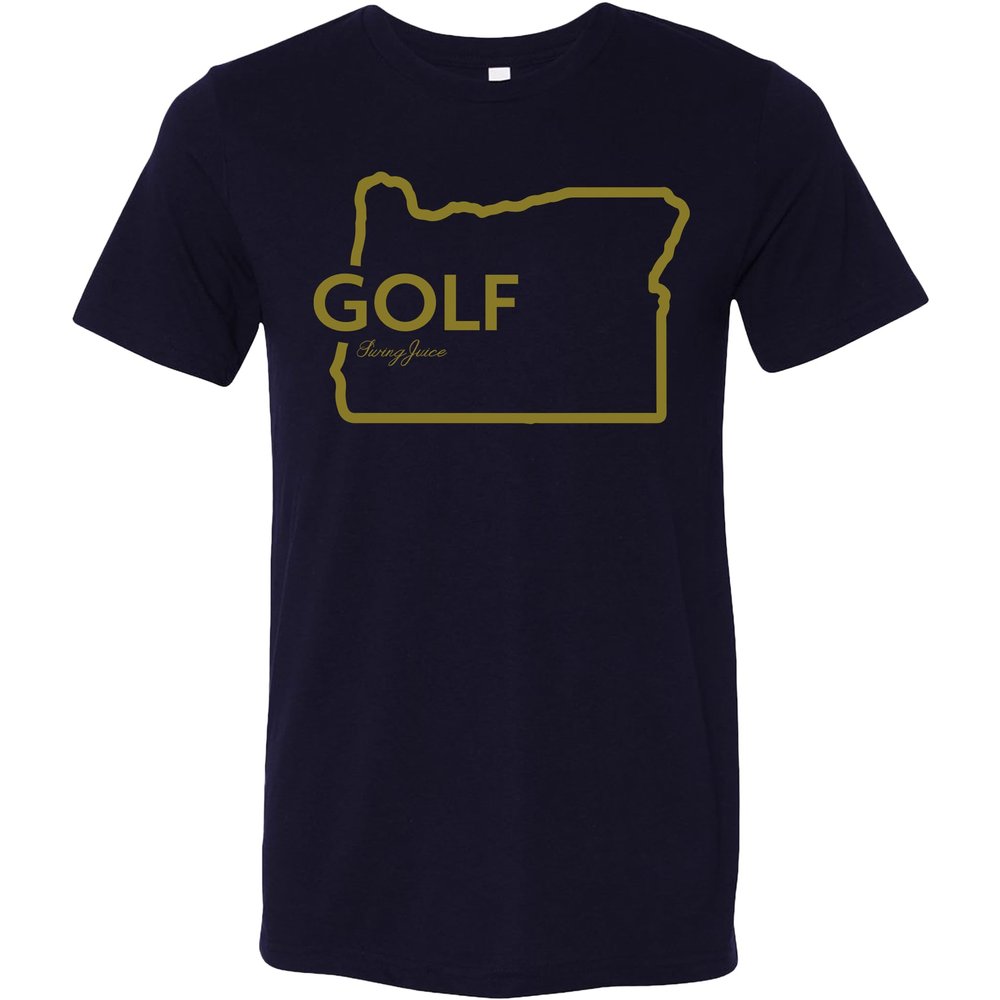 SwingJuice Golf T-Shirt Oregon Crew Neck Short Sleeve Funny Golf Shirt for Men and Women Navy 2XL