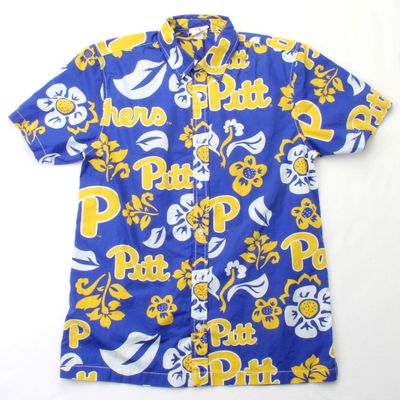 Wes and Willy NCAA Mens Hawaiian Floral Button Down Shirt, Pittsburgh Panthers, Blue Moon, S