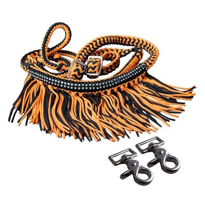 HILASON 1" X 8Ft Braided Barrel Horse Racing Reins Knots Fringe Crystal W/Snaps