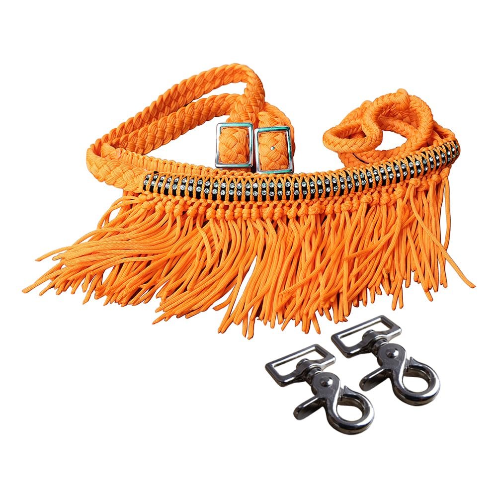 HILASON 1" X 8Ft Braided Barrel Horse Racing Reins Knots Fringe Crystal W/Snaps