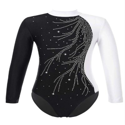 ACSUSS Kids Girls Long Sleeve Gymnastics Leotard Sparkly Dance Figure Skating Unitard Bodysuit Competition Dancewear White 16 Years