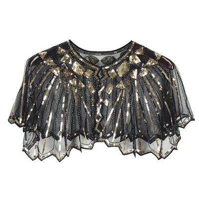 1920s Women's Shawl Wrap Lace Blouse Sequin Beaded Shawl Wedding Party Bridal Coverup Evening Cape Shawl