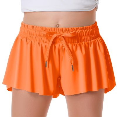 Girls Shorts Butterfly Shorts for Kids with Pocket 2-in-1 Athletic Shorts Running Shorts for Girls Youth Teen Active Workout Sports (Orange# Girls, Medium)