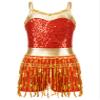 ACSUSS Kids Girls Latin Ballroom Dance Dress Sparkly Sequins Tassel Skirt Leotard Modern Jazz Tap Costume Dancewear Red C 14 Years view 4