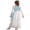 ACSUSS Kids Girls Liturgical Praise Dance Dress Color Block One Shoulder Worship Church Dress Lyrical Dancewear Tunic Light Blue 14 Years view 2