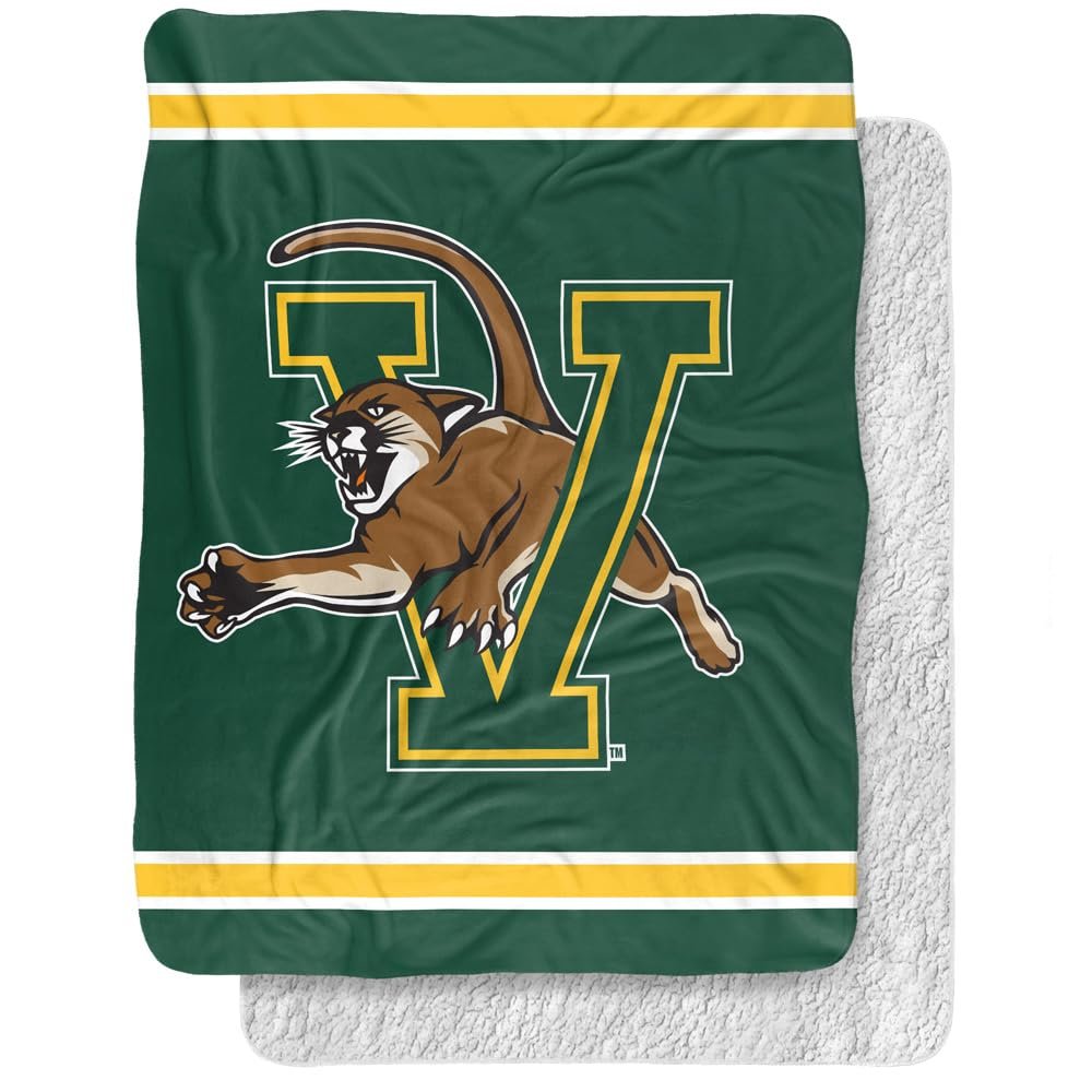 University of Vermont Blanket, 60"x80" Primary Logo Stripes Silky Touch Sherpa Back Super Soft Throw Blanket