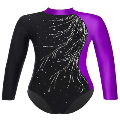 ACSUSS Kids Girls Long Sleeve Gymnastics Leotard Sparkly Dance Figure Skating Unitard Bodysuit Competition Dancewear Purple 6 Years