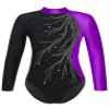 ACSUSS Kids Girls Long Sleeve Gymnastics Leotard Sparkly Dance Figure Skating Unitard Bodysuit Competition Dancewear Purple 6 Years view 1