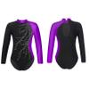ACSUSS Kids Girls Long Sleeve Gymnastics Leotard Sparkly Dance Figure Skating Unitard Bodysuit Competition Dancewear Purple 6 Years view 3