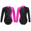ACSUSS Kids Girls Long Sleeve Gymnastics Leotard Sparkly Dance Figure Skating Unitard Bodysuit Competition Dancewear Rose 16 Years view 3