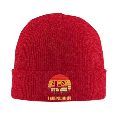 Beanie,Camping I Hate Pulling Out Retro Travel Trailer Beanie Hat Women Warm Hats Men Knit Hat Slouchy Skull Cap Red