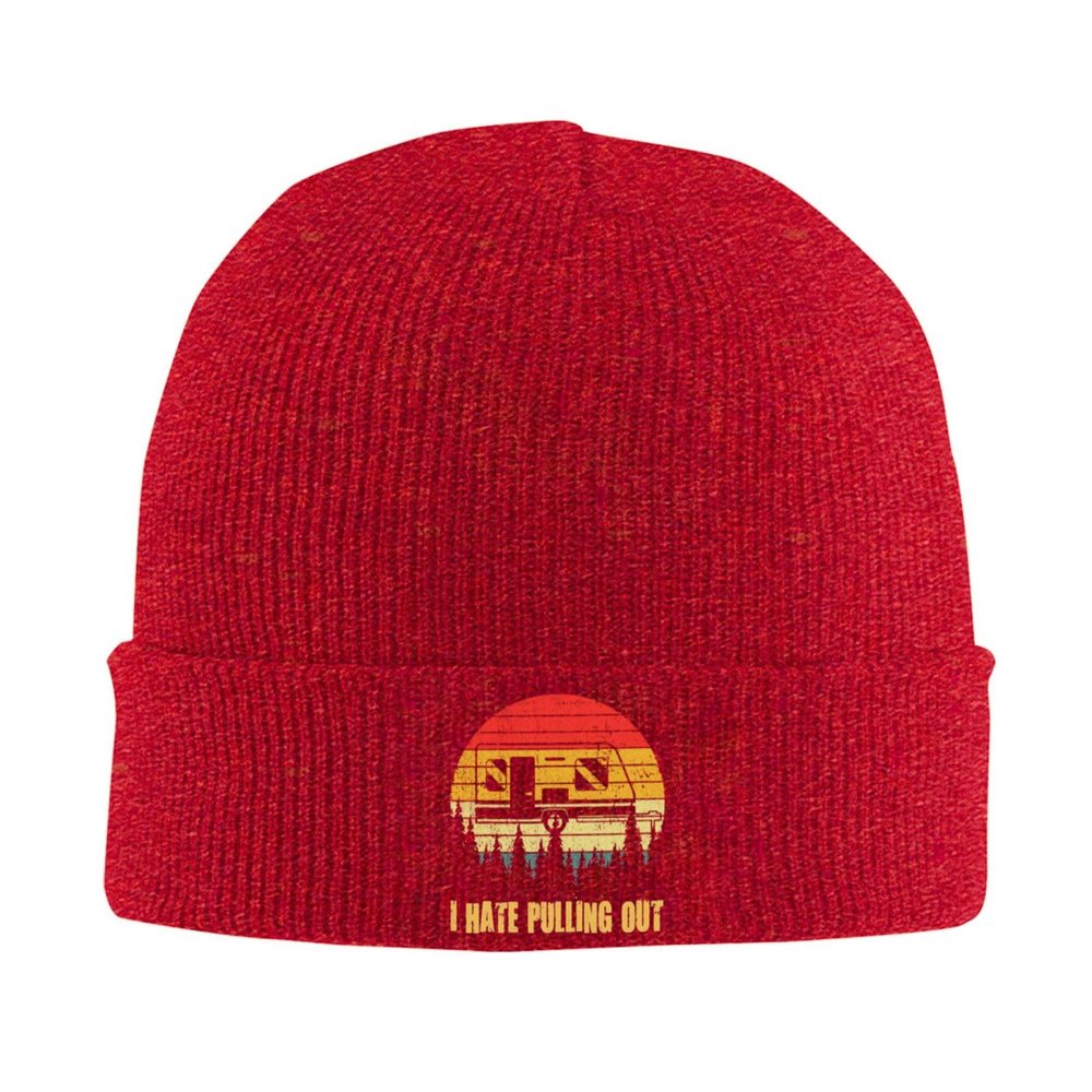 Beanie,Camping I Hate Pulling Out Retro Travel Trailer Beanie Hat Women Warm Hats Men Knit Hat Slouchy Skull Cap Red