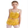 ACSUSS Kids Girls Latin Ballroom Dance Dress Sparkly Sequins Tassel Skirt Leotard Modern Jazz Tap Costume Dancewear Gold C 14 Years view 1