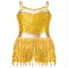 ACSUSS Kids Girls Latin Ballroom Dance Dress Sparkly Sequins Tassel Skirt Leotard Modern Jazz Tap Costume Dancewear Gold C 14 Years view 3