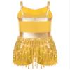 ACSUSS Kids Girls Latin Ballroom Dance Dress Sparkly Sequins Tassel Skirt Leotard Modern Jazz Tap Costume Dancewear Gold C 14 Years view 4