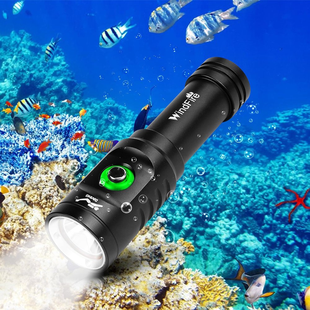 WINDFIRE TS08 Dive Light, Super Bright Scuba Diving Flashlight Dive Torch Rechargeable, 3 Modes Underwater Light Waterproof Flashlight with Power Indicator for Night Diving & Snorkeling