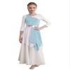 ACSUSS Kids Girls Liturgical Praise Dance Dress Color Block One Shoulder Worship Church Dress Lyrical Dancewear Tunic Light Blue 10 Years view 1