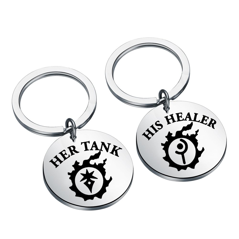 FAADBUK Video Game Inspired Keychain Video Game Lover Gift His Healer Her Tank for Gamer (Healer Tank Keychain)
