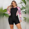 FYMNSI Plus Size Swimsuit for Women Zip Up Rash Guard Long Sleeve Rashguard Shirts Boyleg Surf Board Shorts One Piece UV Sun Protection Swimwear Surfing Bathing Suit UPF 50 Beachwear Pink Black 12 view 2
