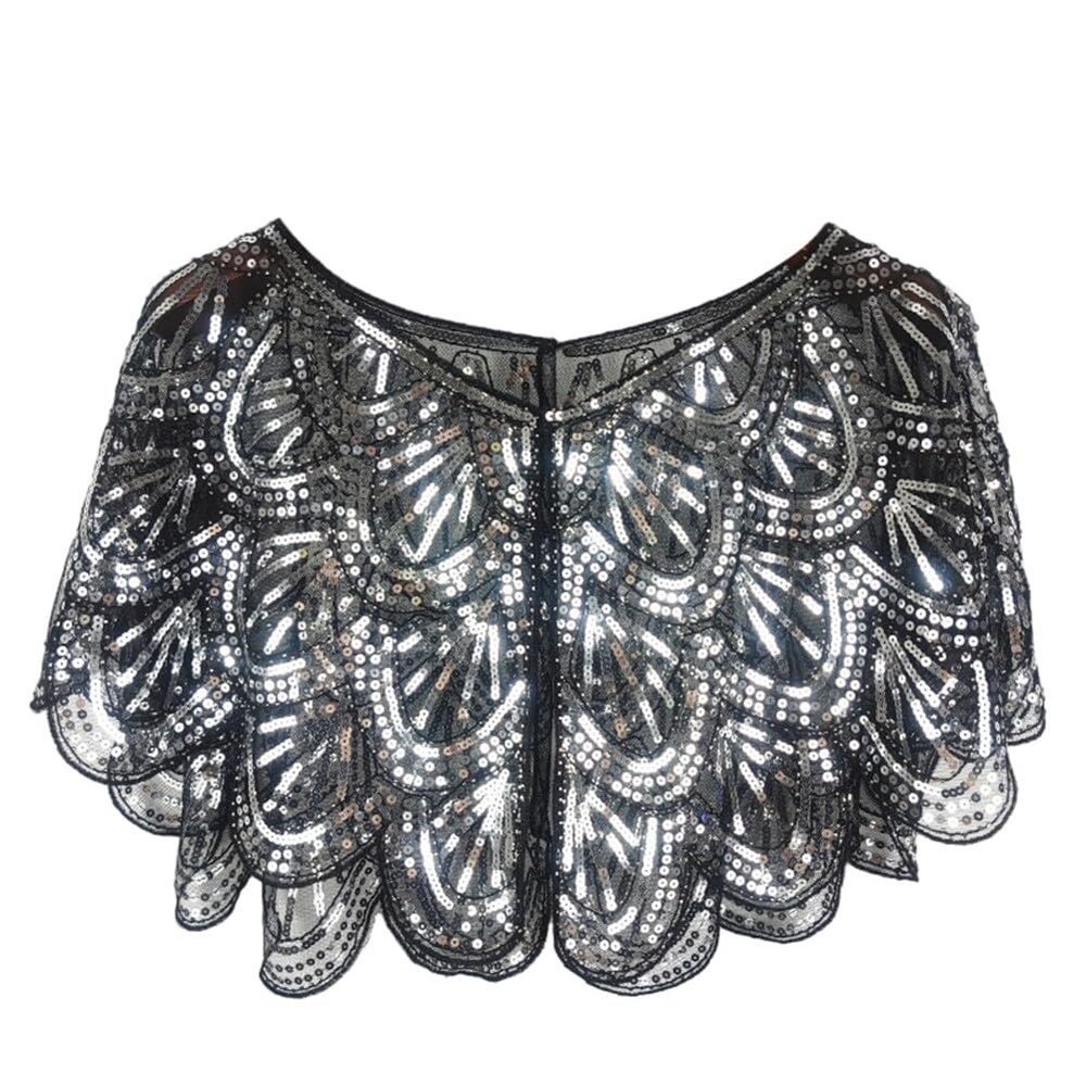 1920s Shawl Wraps Women's Sequin Beaded Bridal Shawl Gatsby Cape Evening Bolero Wedding Party Bridal Cover Up
