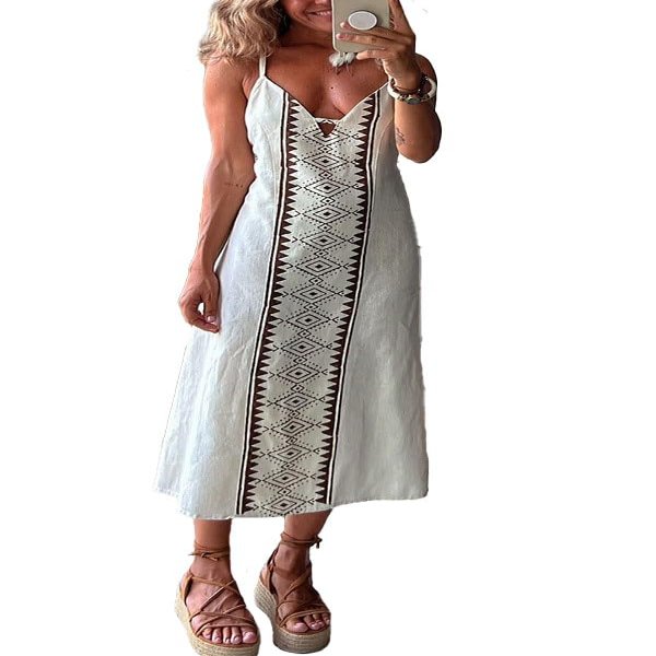 Akivide Women Cotton Linen Sleeveless V Neck Maxi Dress Casual Spaghetti Strap Boho Flowy Plus Size Shift Beach Dress